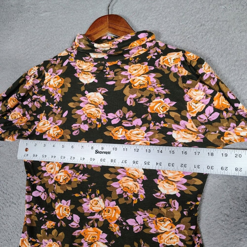 By Anthropologie Top Womens M Black Multi Floral Turtleneck Tiered-Sleeve Blouse - Picture 8 of 12